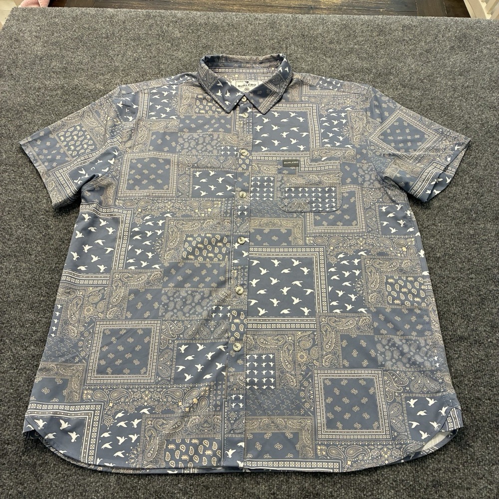 Burlbo Paisley Duck Print Short Sleeve Stretch Button Shirt Mens XL Abstract - Picture 2 of 7